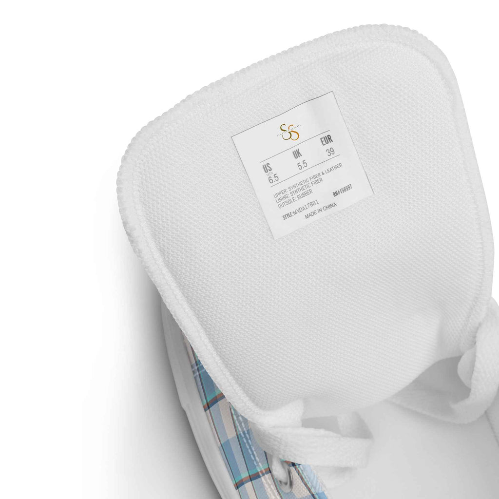 Women’s High Top Canvas Shoes Pink Cloud and Blue Lagoon Plaid - Scottish Squares