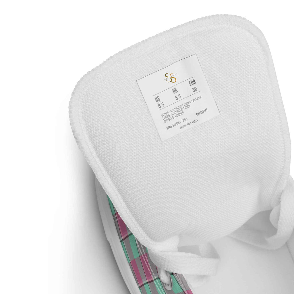 Women’s High Top Canvas Shoes Vista Blue and Turkish Rose Plaid - Scottish Squares