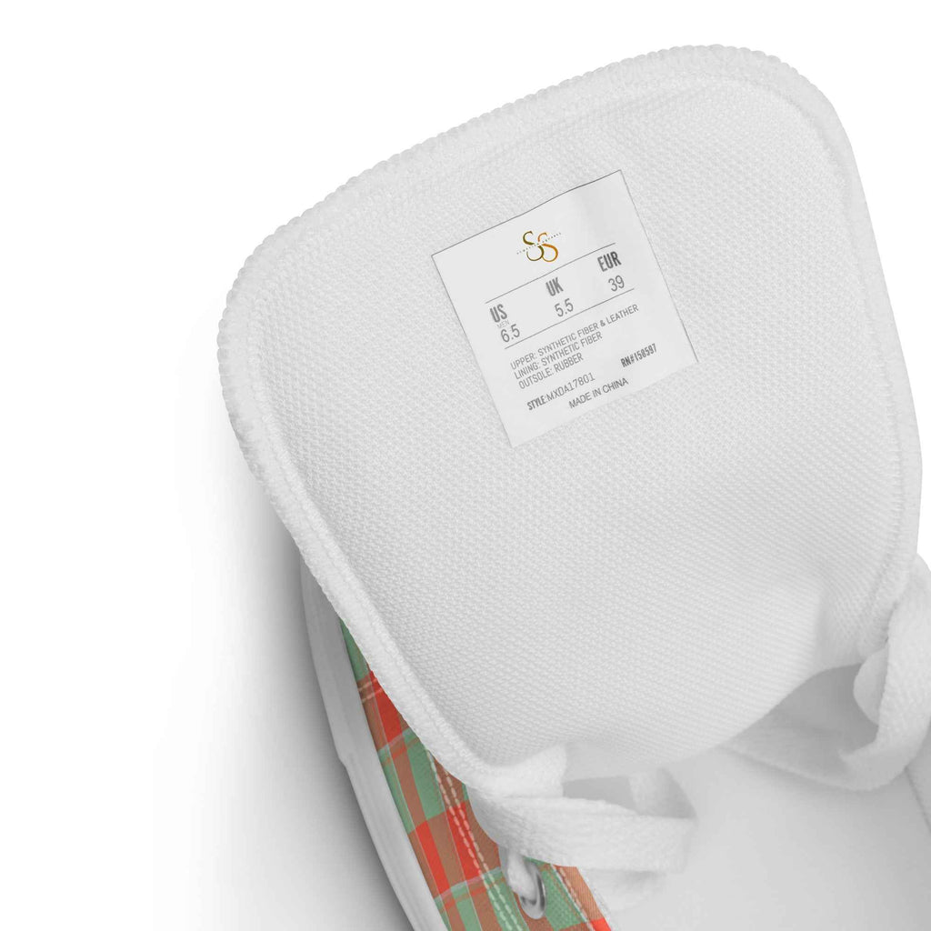 Women’s High Top Canvas Shoes Spring Rain and Persimmon Plaid - Scottish Squares