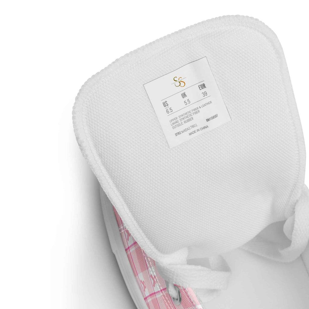 Women’s High Top Canvas Shoes Breast Cancer Awareness Plaid - Scottish Squares