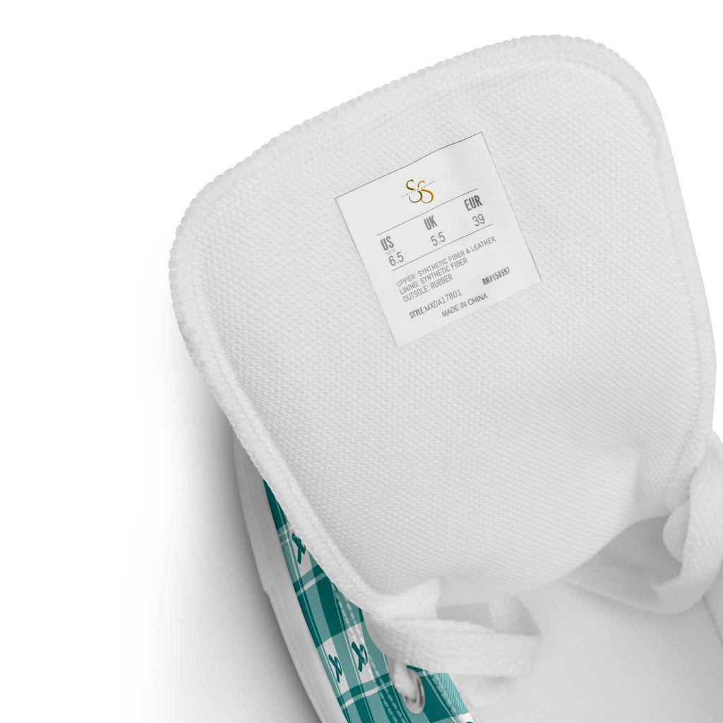 Women’s High Top Canvas Shoes Cervical Cancer Awareness Plaid, Teal Ribbon, Supportive Gift - Scottish Squares