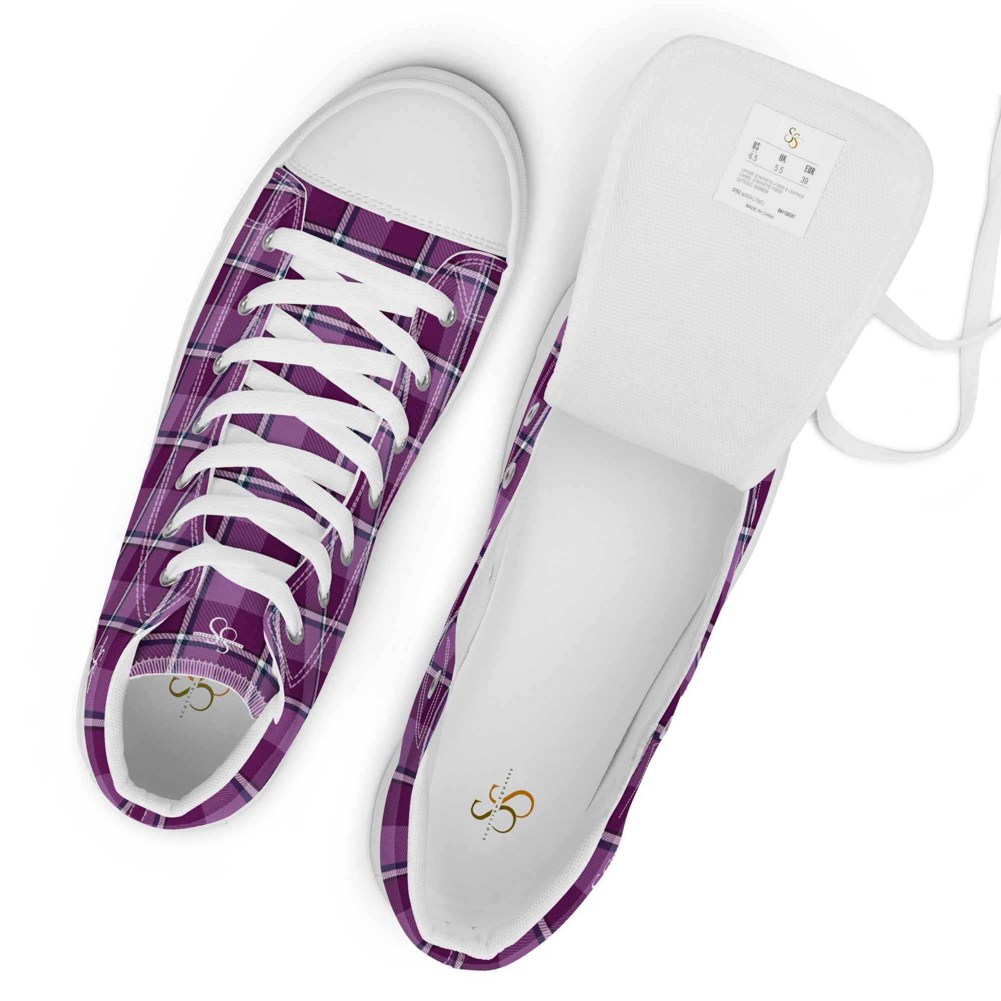 Women’s High Top Canvas Shoes Purple and Trendy Pink Plaid - Scottish Squares