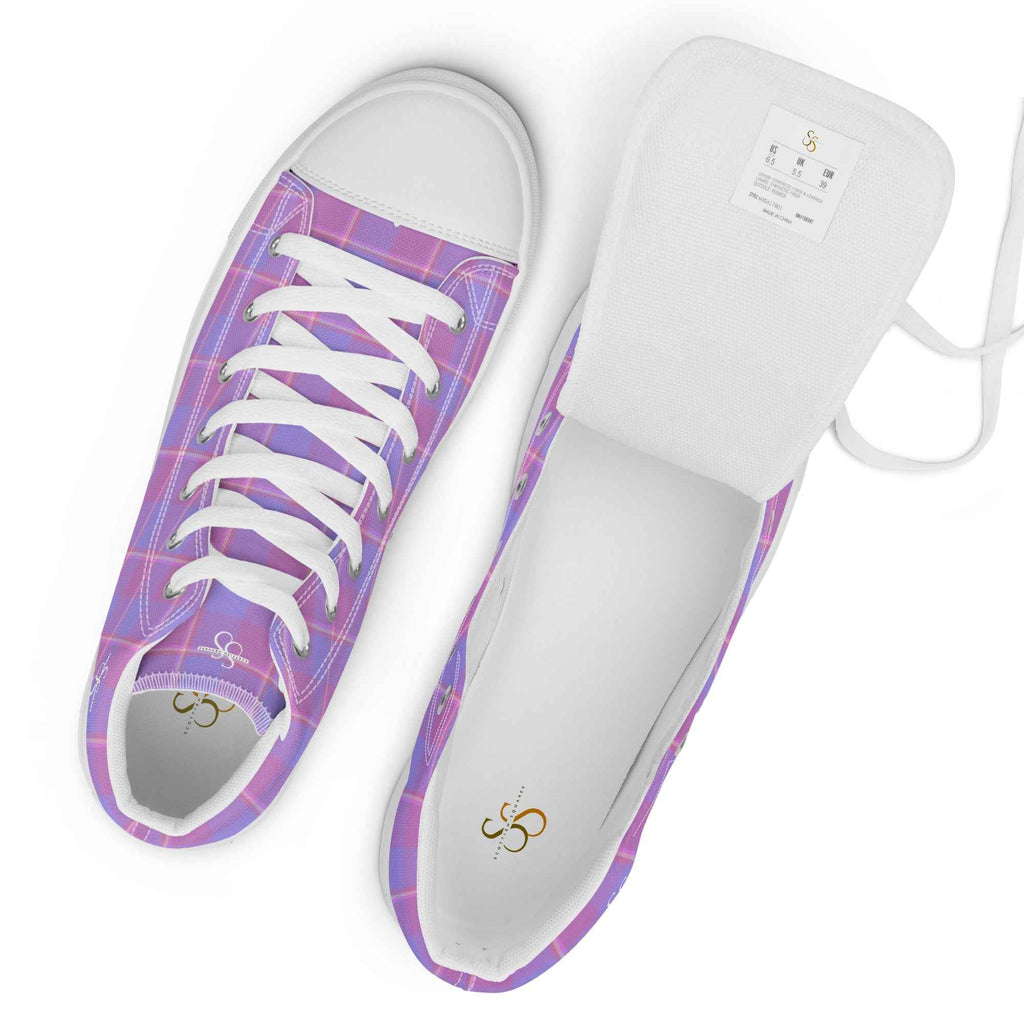 Women’s High Top Canvas Shoes Viola and Dull lavender Plaid - Scottish Squares