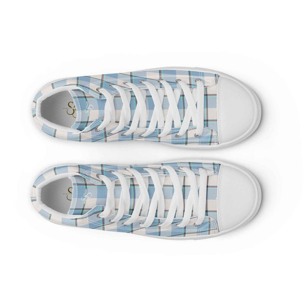 Women’s High Top Canvas Shoes Pink Cloud and Blue Lagoon Plaid - Scottish Squares