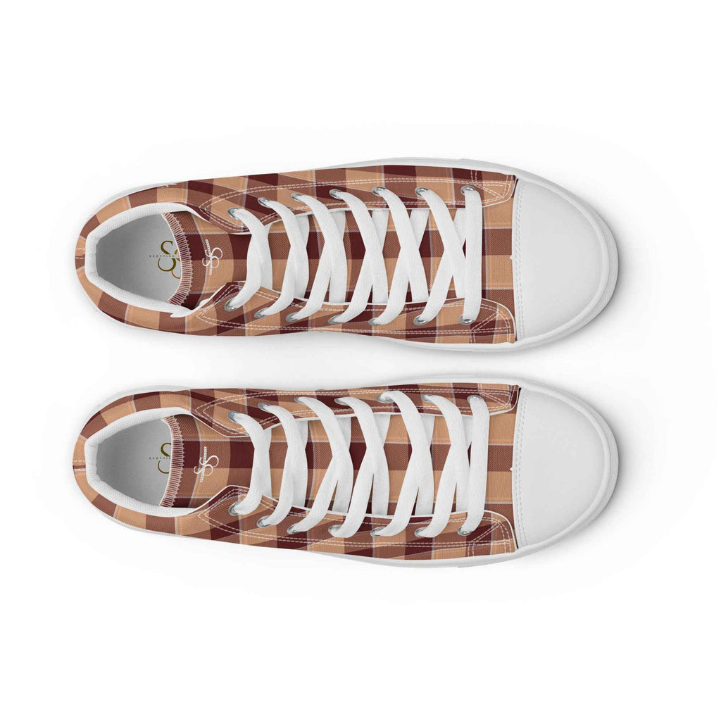 Women’s High Top Canvas Shoes Whiskey and Livid Brown Plaid - Scottish Squares