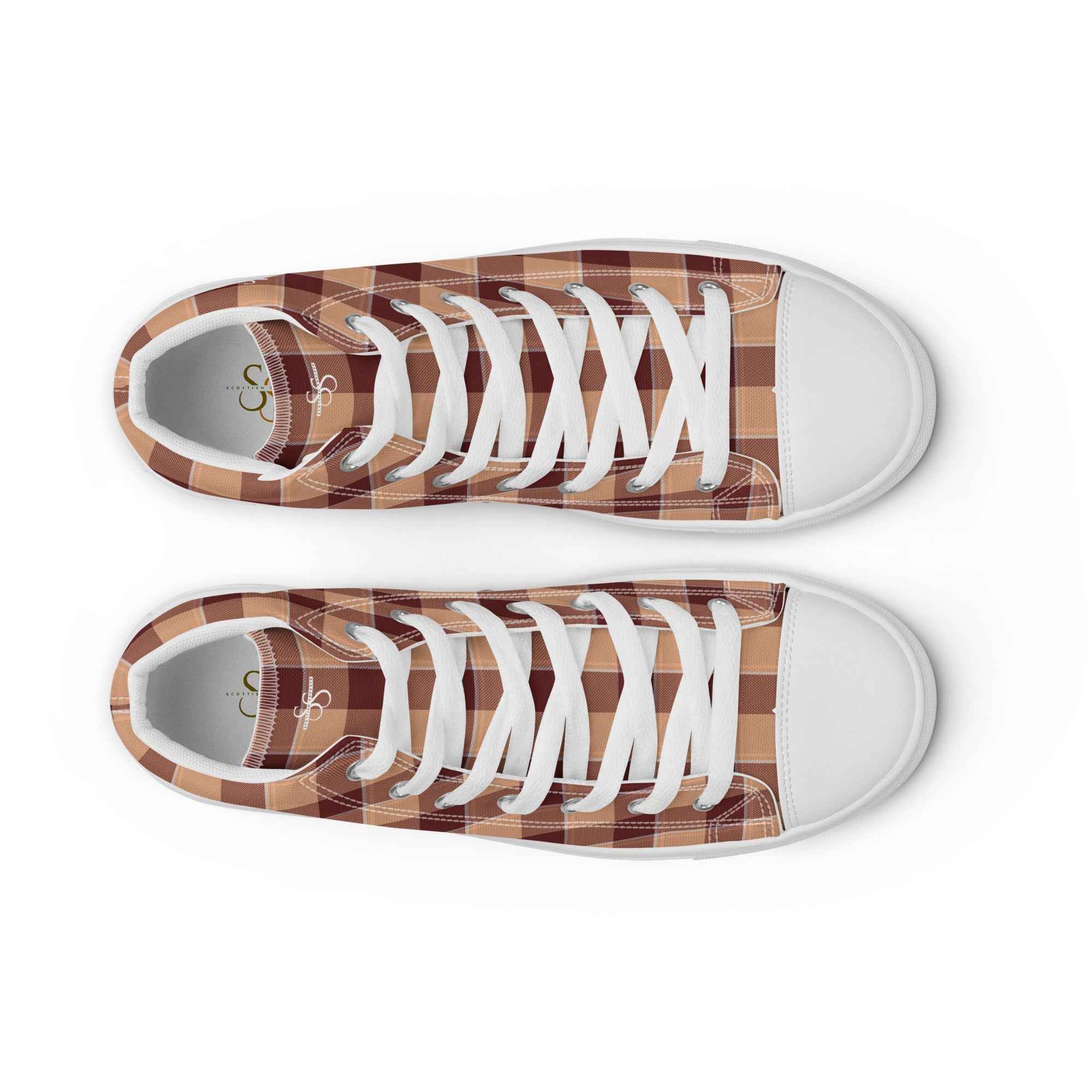 Women’s High Top Canvas Shoes Whiskey and Livid Brown Plaid - Scottish Squares