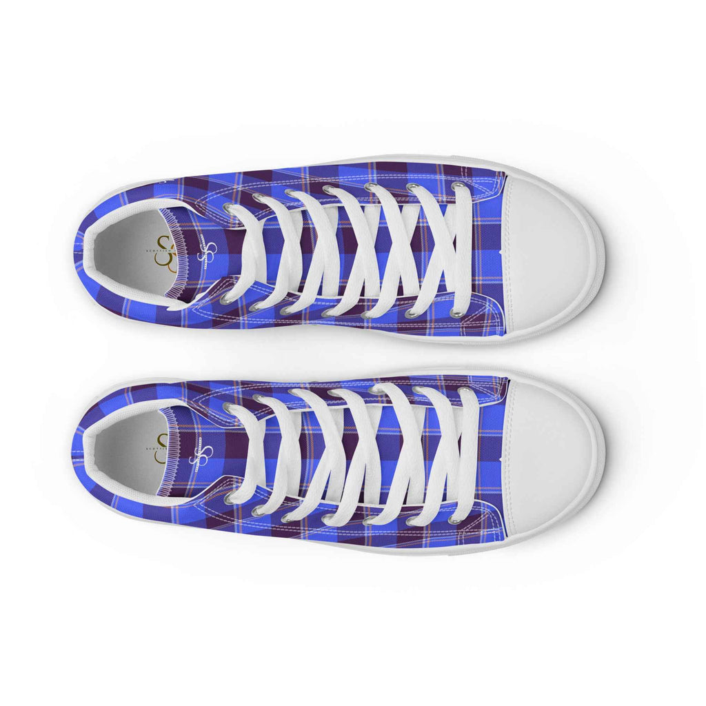 Women’s High Top Canvas Shoes Cornflower Blue and Livid Brown Plaid - Scottish Squares