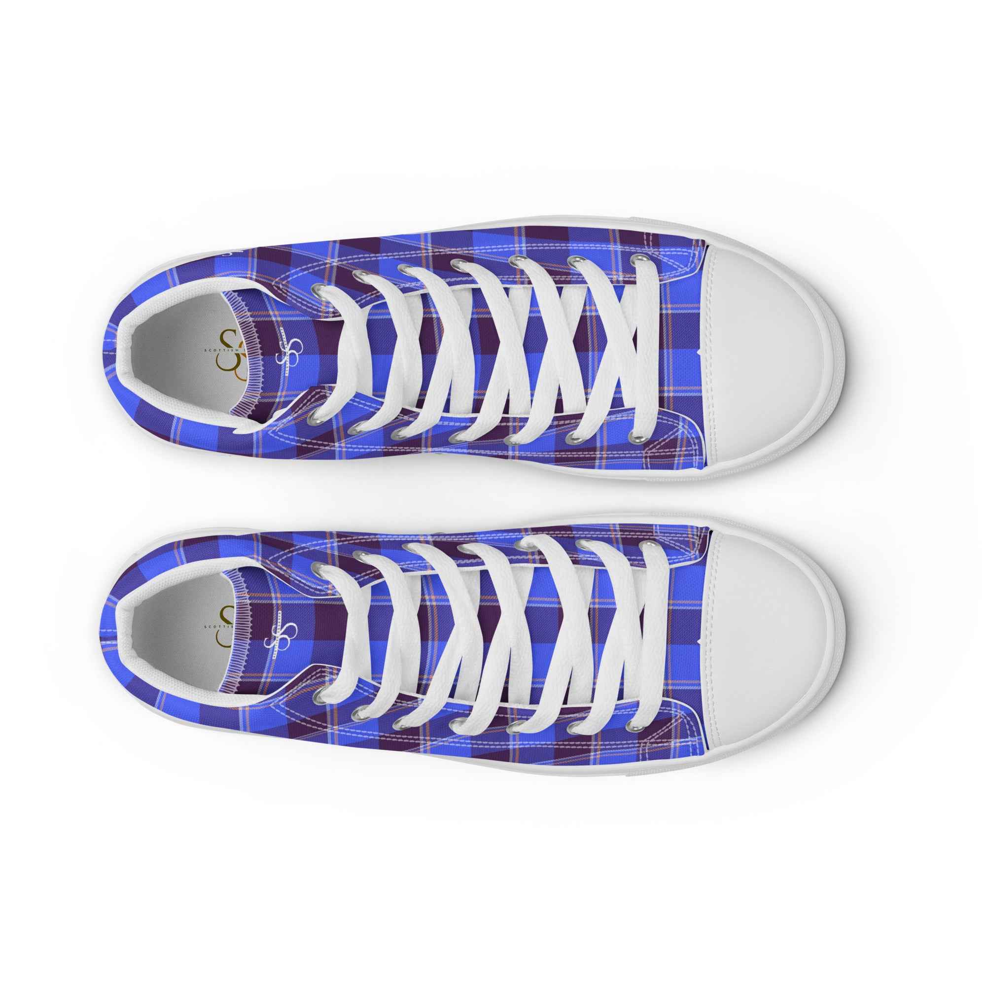 Women’s High Top Canvas Shoes Cornflower Blue and Livid Brown Plaid - Scottish Squares