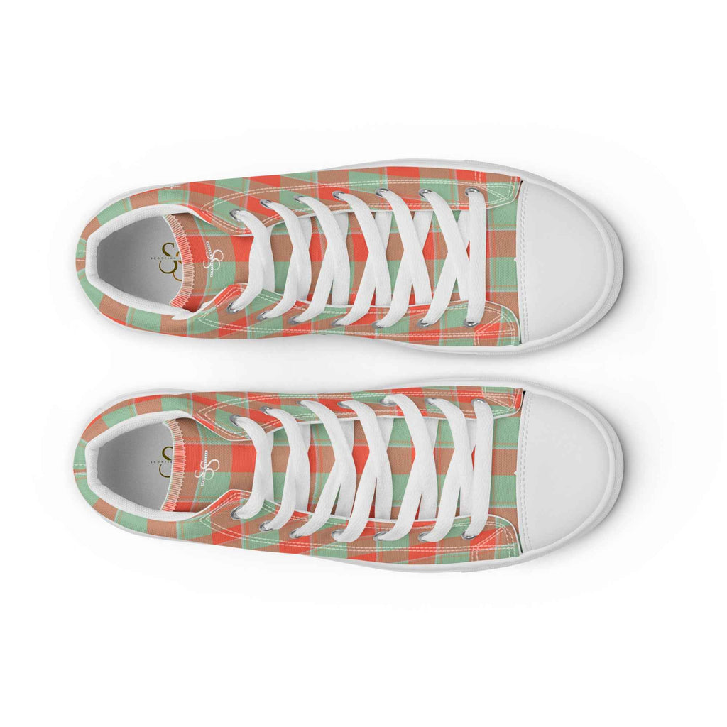 Women’s High Top Canvas Shoes Spring Rain and Persimmon Plaid - Scottish Squares