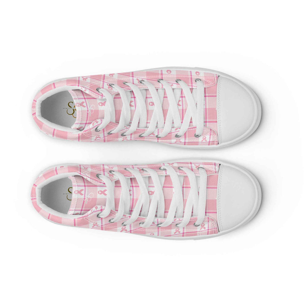Women’s High Top Canvas Shoes Breast Cancer Awareness Plaid - Scottish Squares