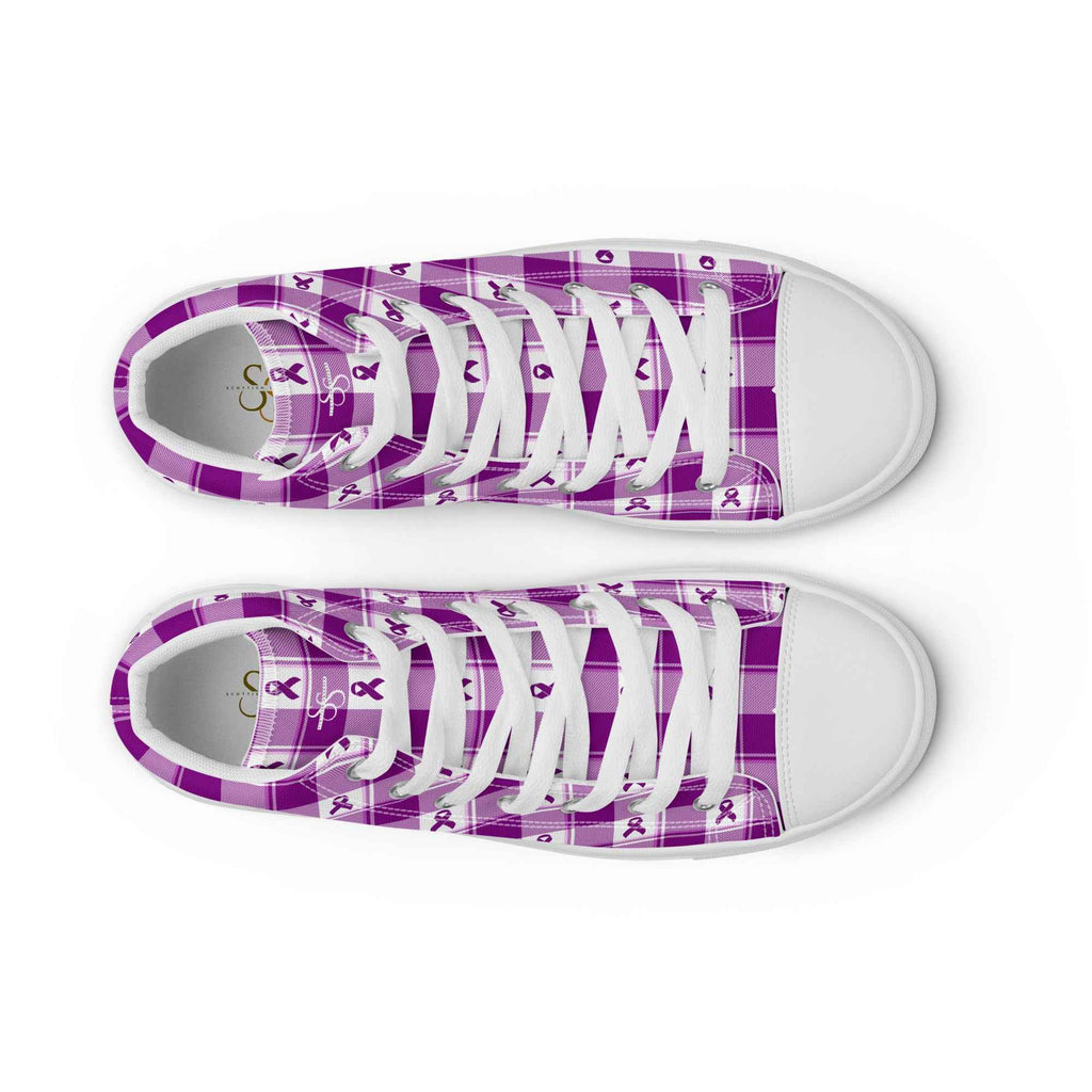Women’s High Top Canvas Shoes Pancreatic Cancer Awareness Plaid - Scottish Squares