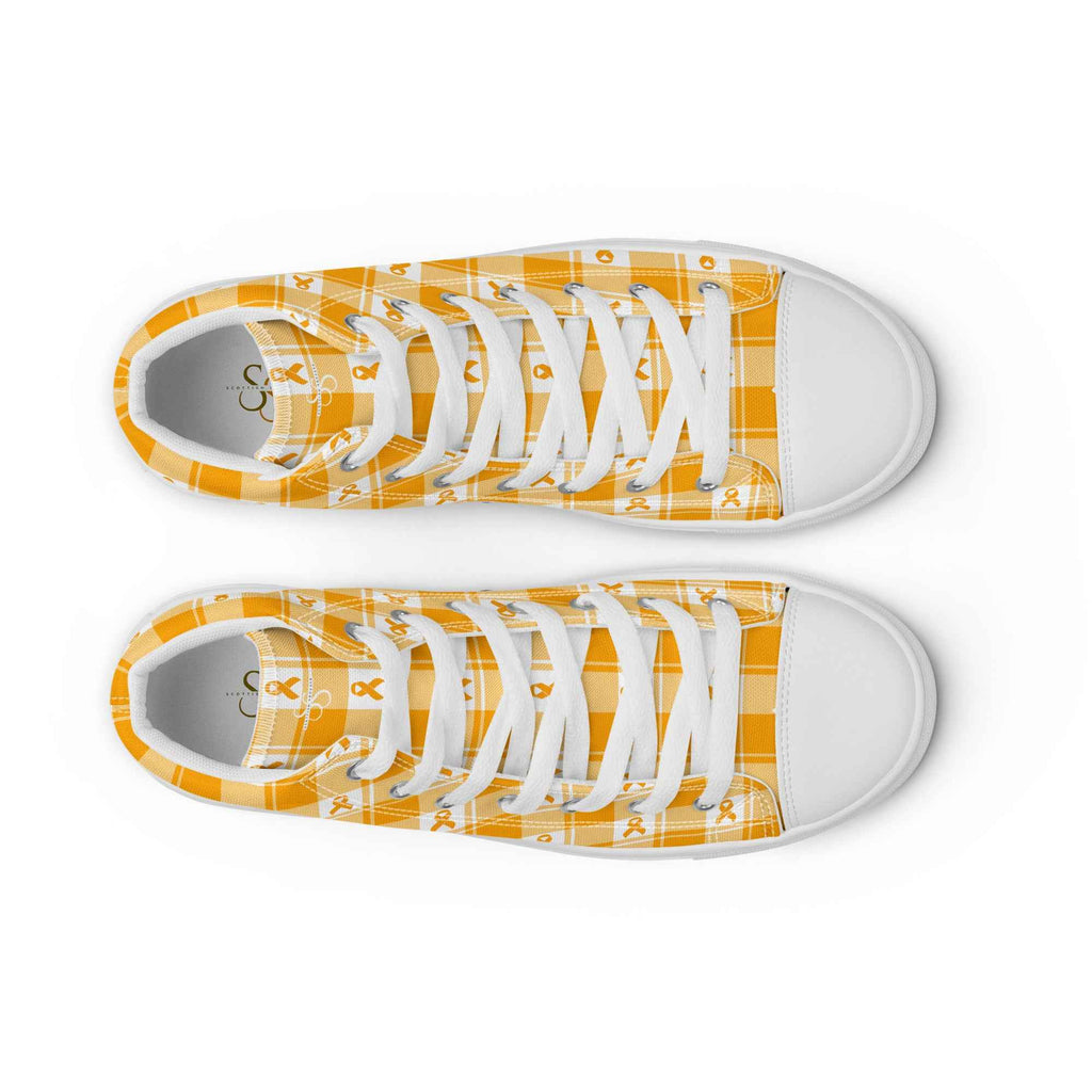 Women’s High Top Canvas Shoes Kidney Cancer Awareness Plaid, Orange Ribbon, Supportive Gift - Scottish Squares