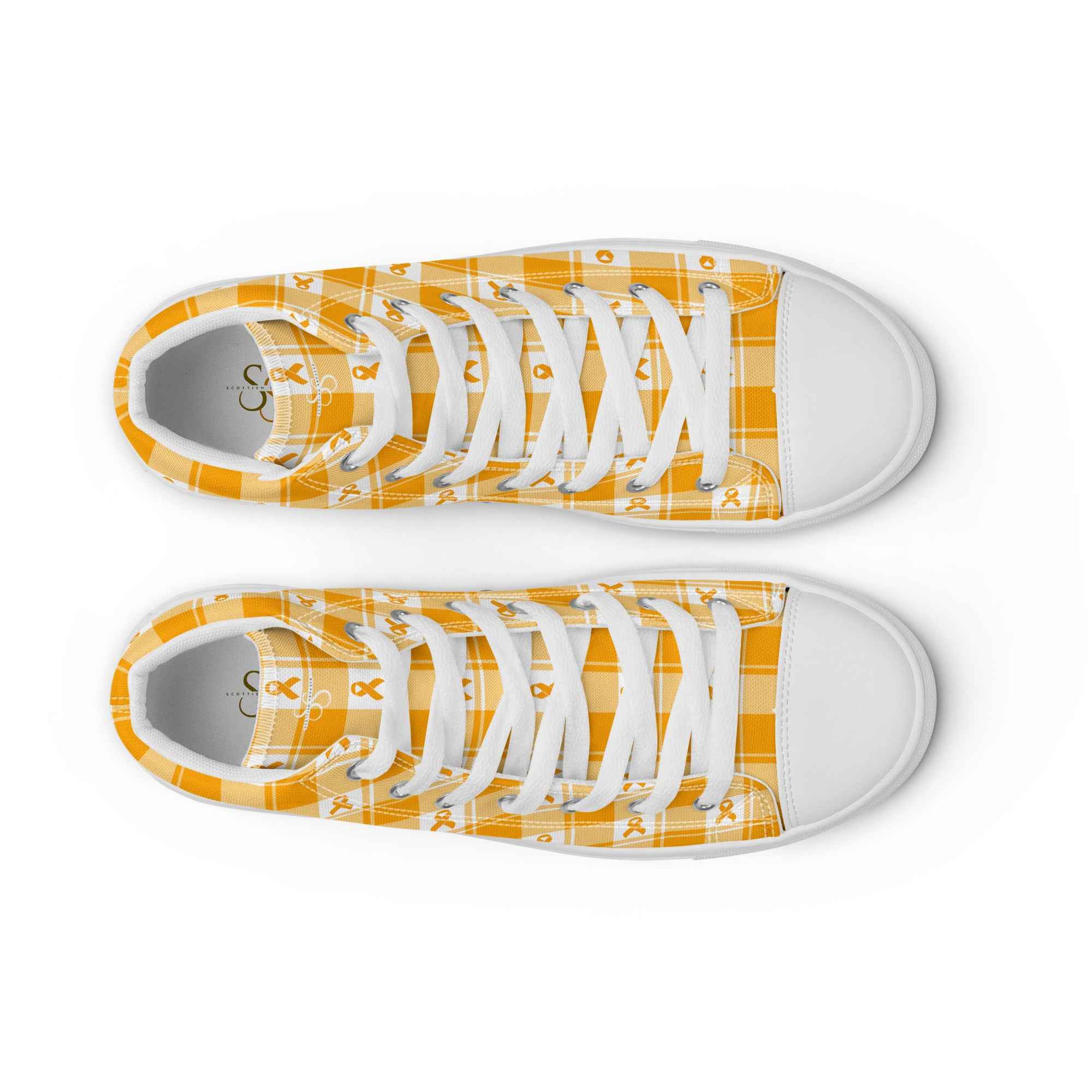Women’s High Top Canvas Shoes Kidney Cancer Awareness Plaid, Orange Ribbon, Supportive Gift - Scottish Squares