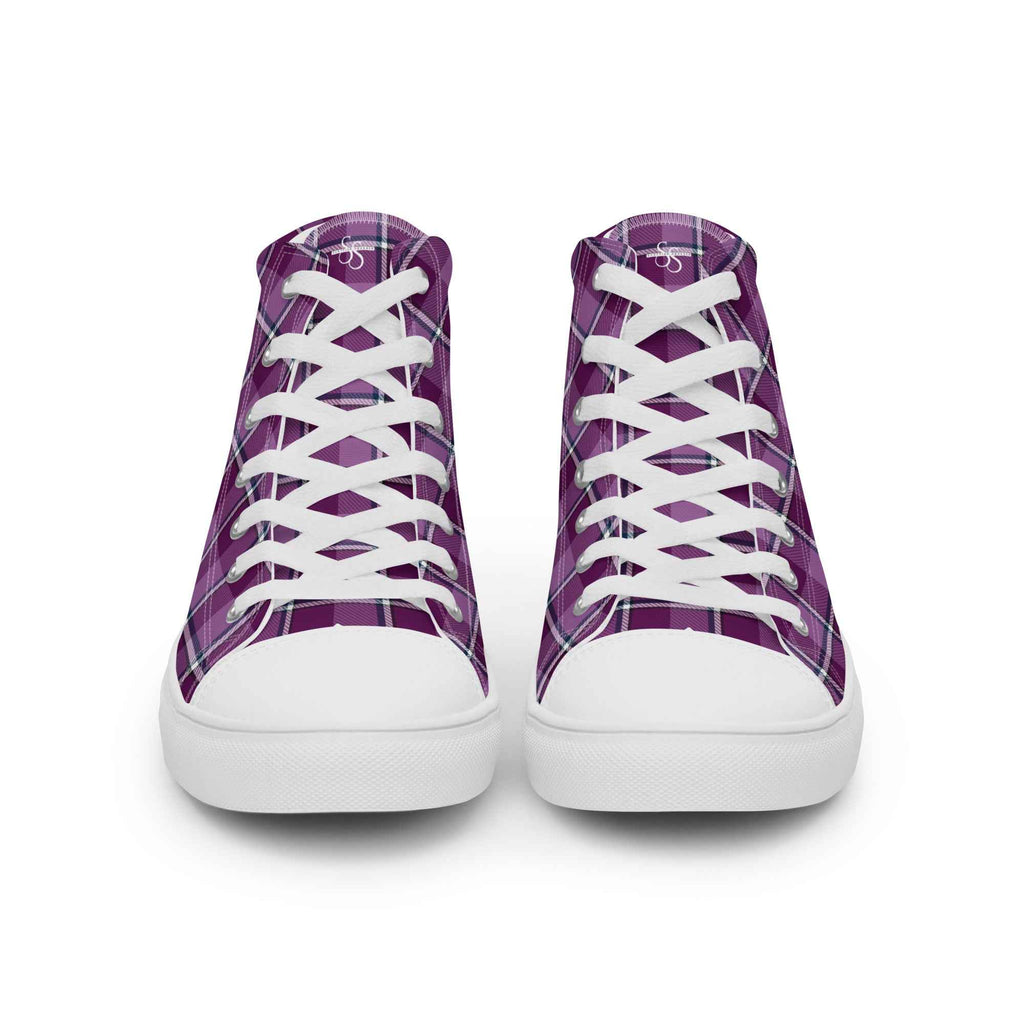 Women’s High Top Canvas Shoes Purple and Trendy Pink Plaid - Scottish Squares