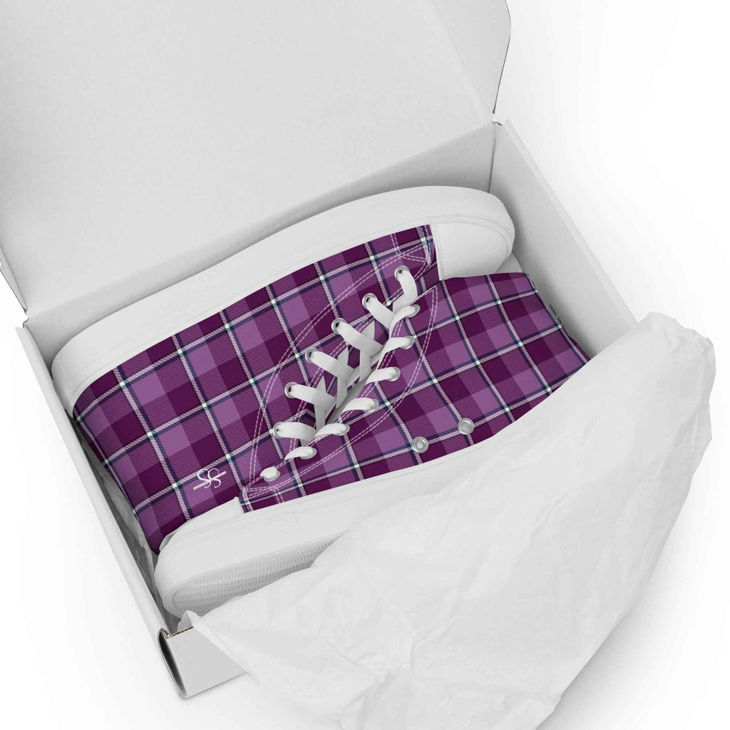 Women’s High Top Canvas Shoes Purple and Trendy Pink Plaid - Scottish Squares