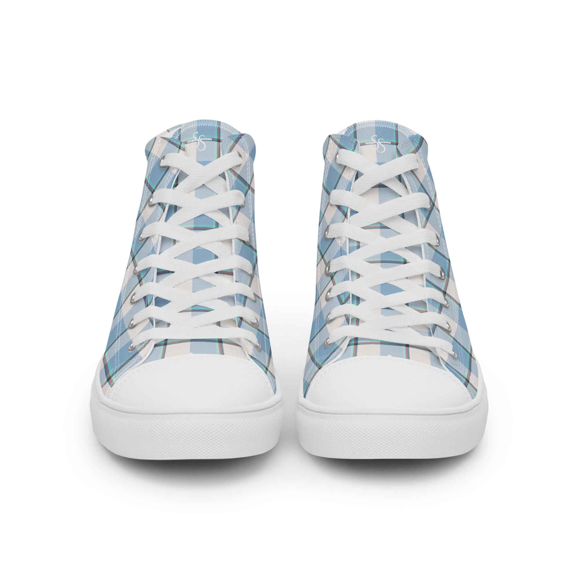 Women’s High Top Canvas Shoes Pink Cloud and Blue Lagoon Plaid - Scottish Squares