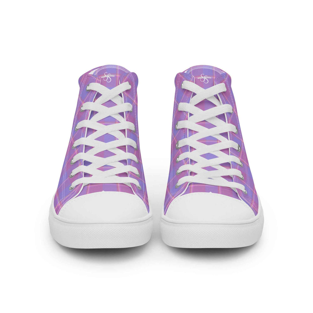 Women’s High Top Canvas Shoes Viola and Dull lavender Plaid - Scottish Squares