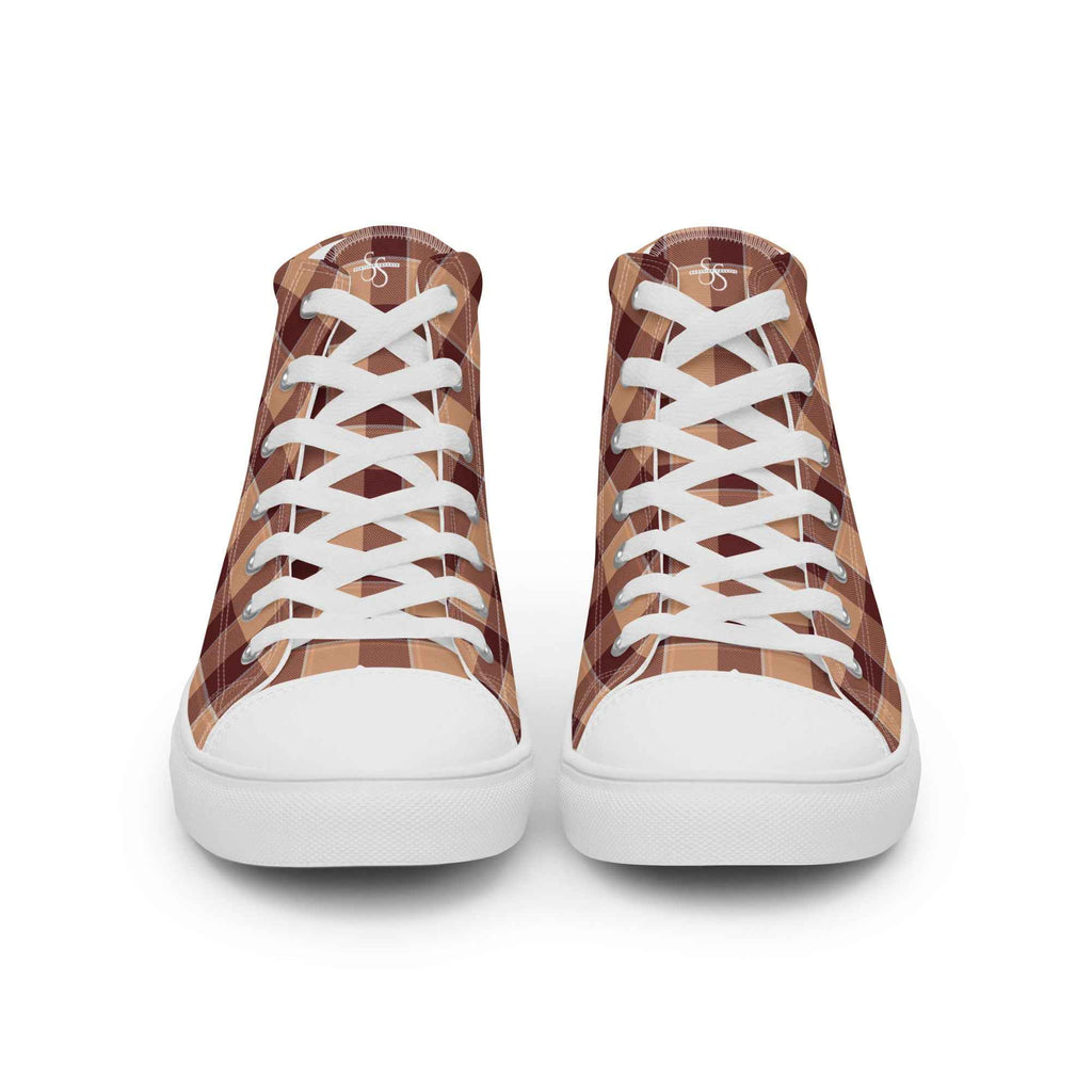 Women’s High Top Canvas Shoes Whiskey and Livid Brown Plaid - Scottish Squares
