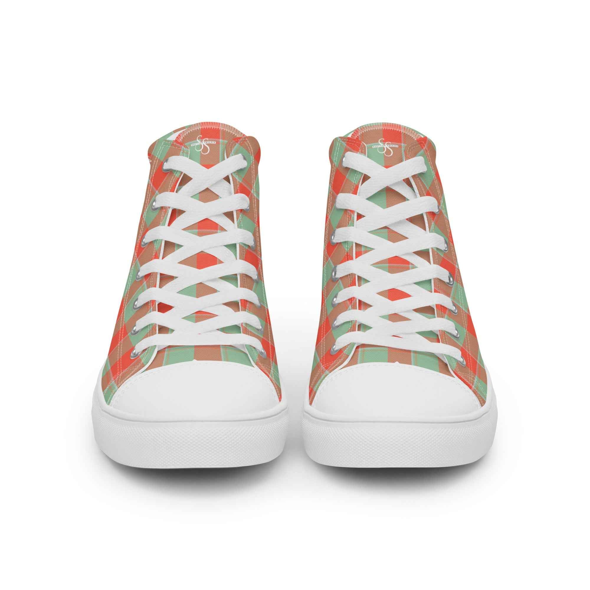 Women’s High Top Canvas Shoes Spring Rain and Persimmon Plaid - Scottish Squares