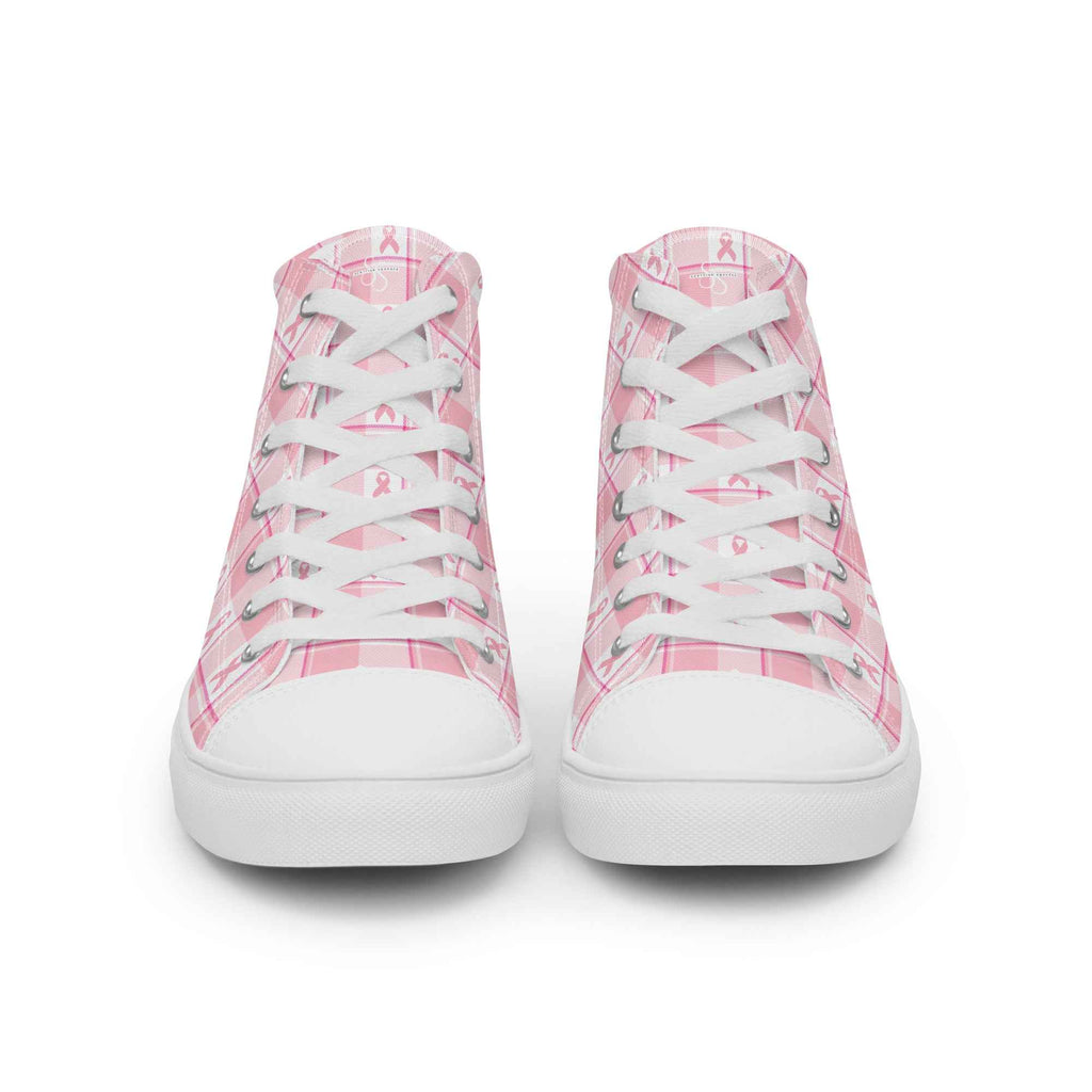 Women’s High Top Canvas Shoes Breast Cancer Awareness Plaid - Scottish Squares