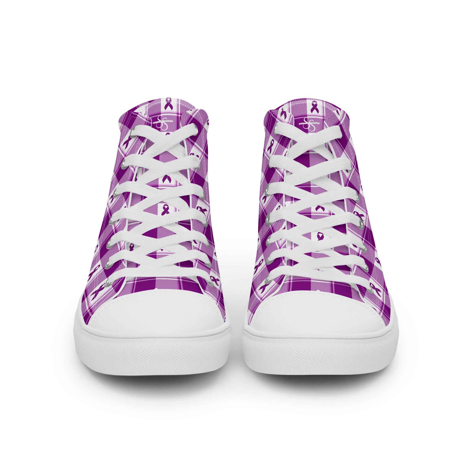Women’s High Top Canvas Shoes Pancreatic Cancer Awareness Plaid - Scottish Squares
