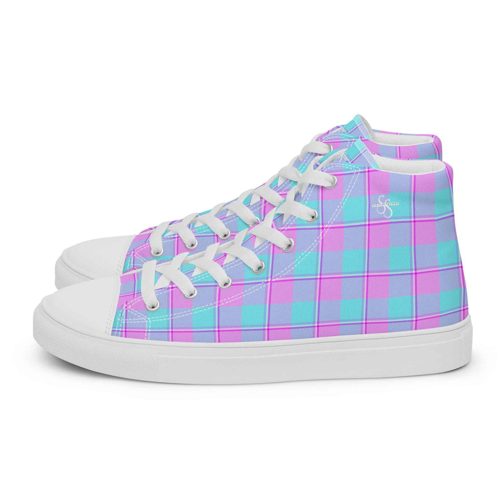 Women’s High Top Canvas Shoes Mauve and Coastal Mist Plaid - Scottish Squares