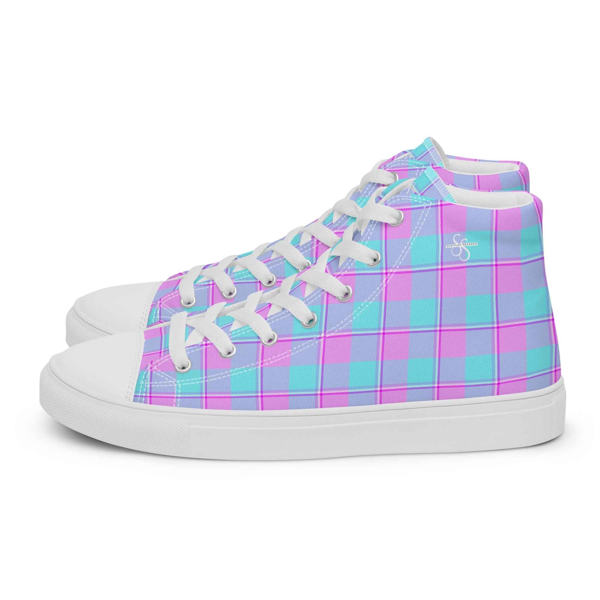 Women’s High Top Canvas Shoes Mauve and Coastal Mist Plaid - Scottish Squares
