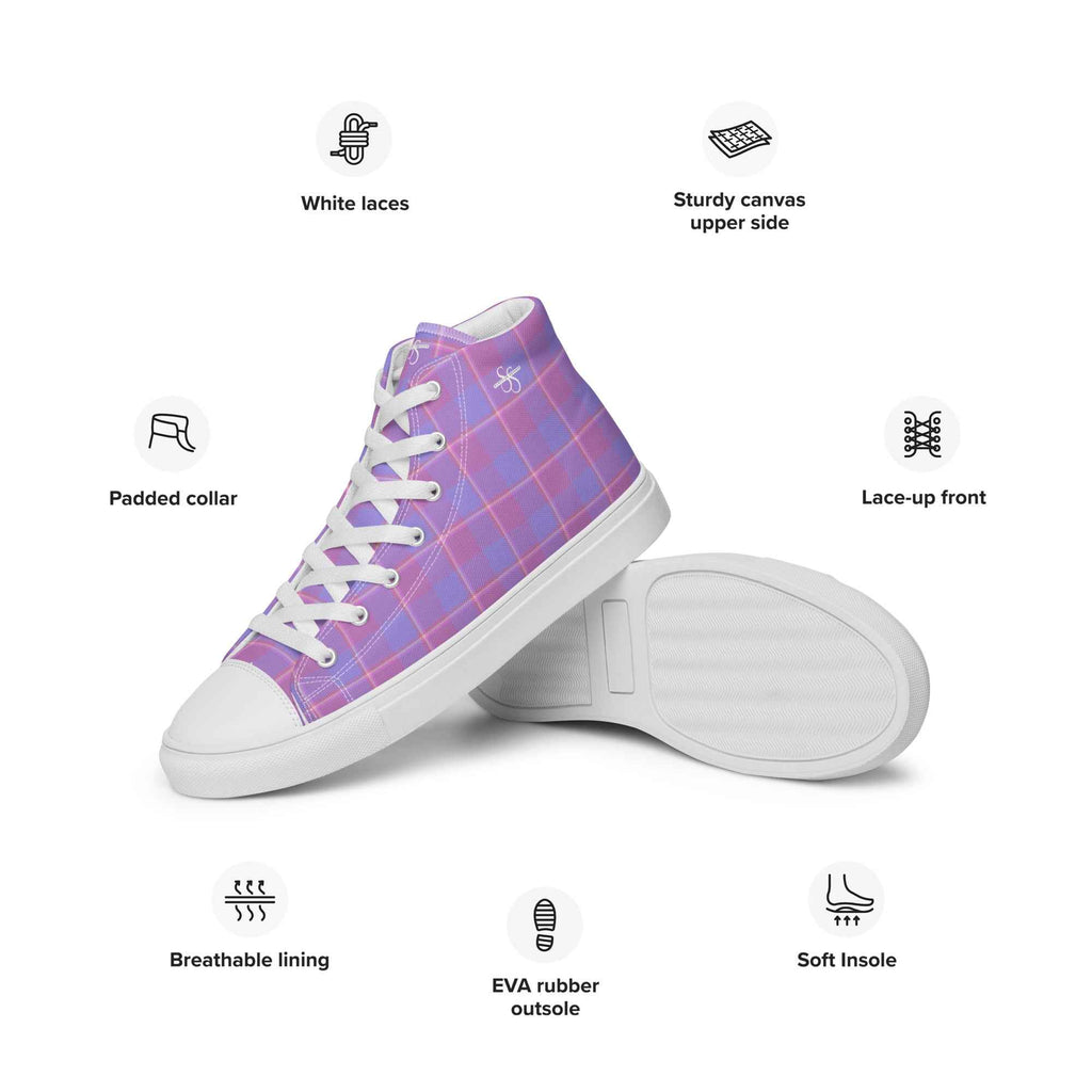 Women’s High Top Canvas Shoes Viola and Dull lavender Plaid - Scottish Squares