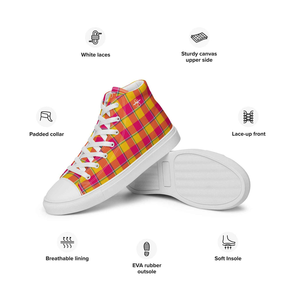 Women’s High Top Canvas Shoes Corn and Razzmatazz Plaid - Scottish Squares
