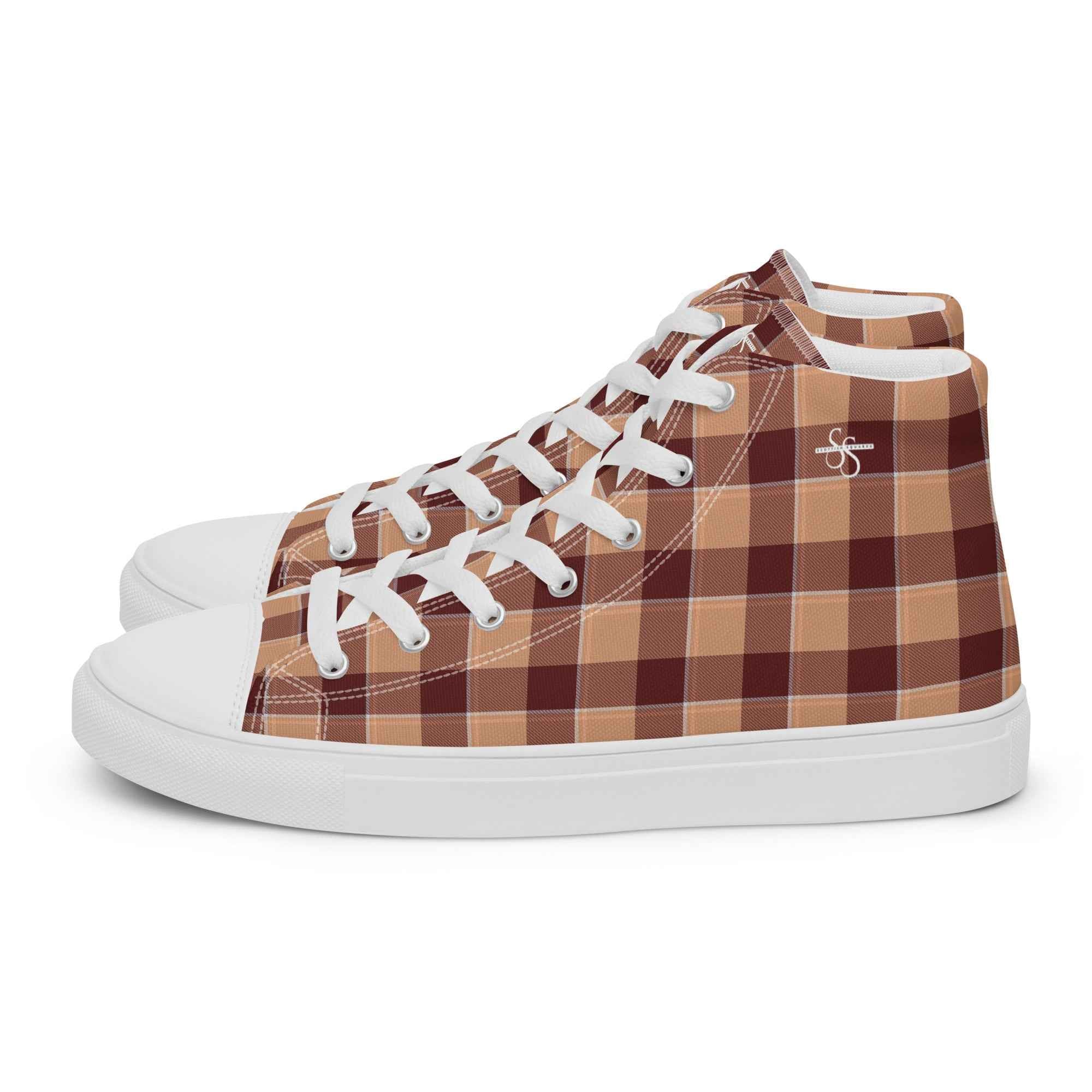 Women’s High Top Canvas Shoes Whiskey and Livid Brown Plaid - Scottish Squares