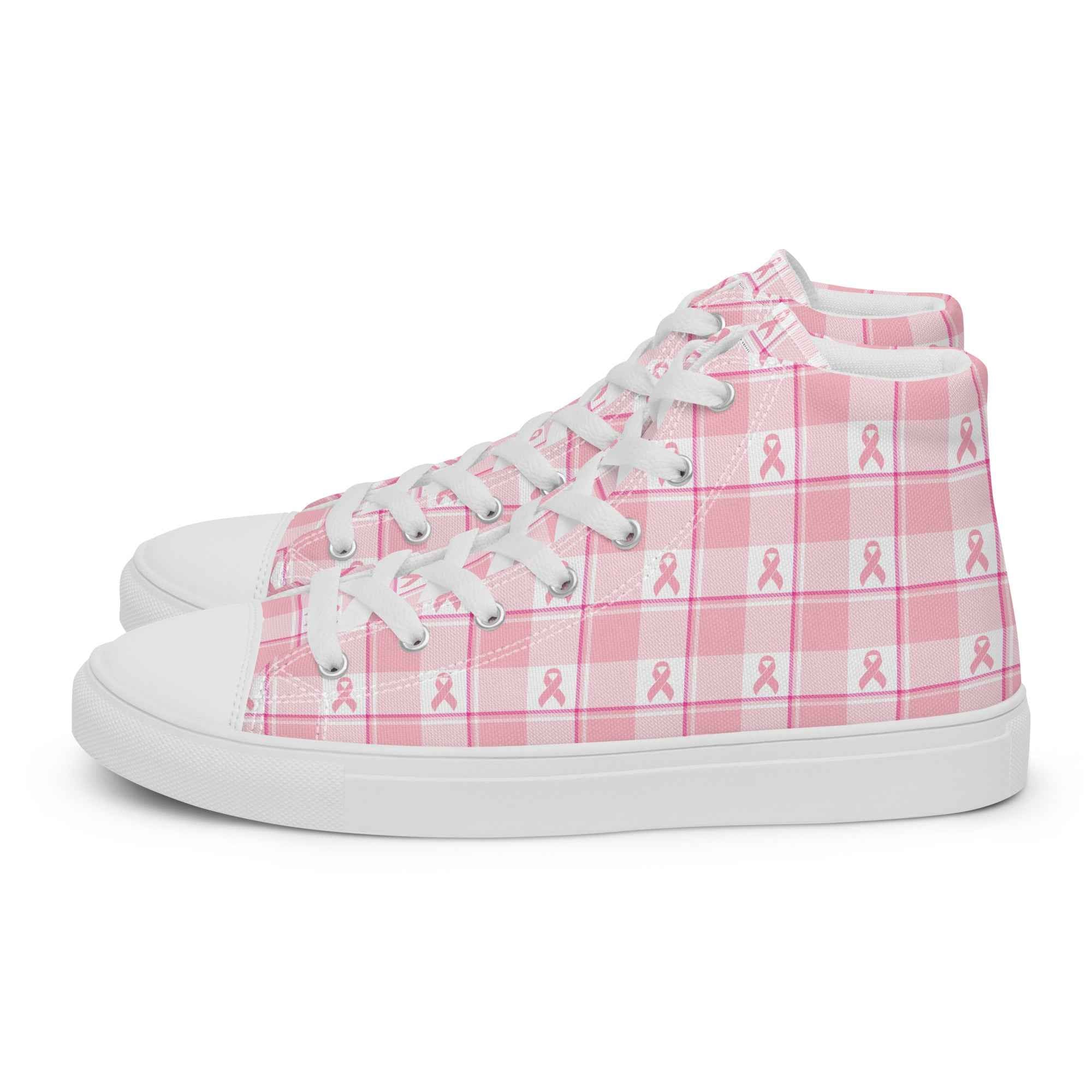 Women’s High Top Canvas Shoes Breast Cancer Awareness Plaid - Scottish Squares