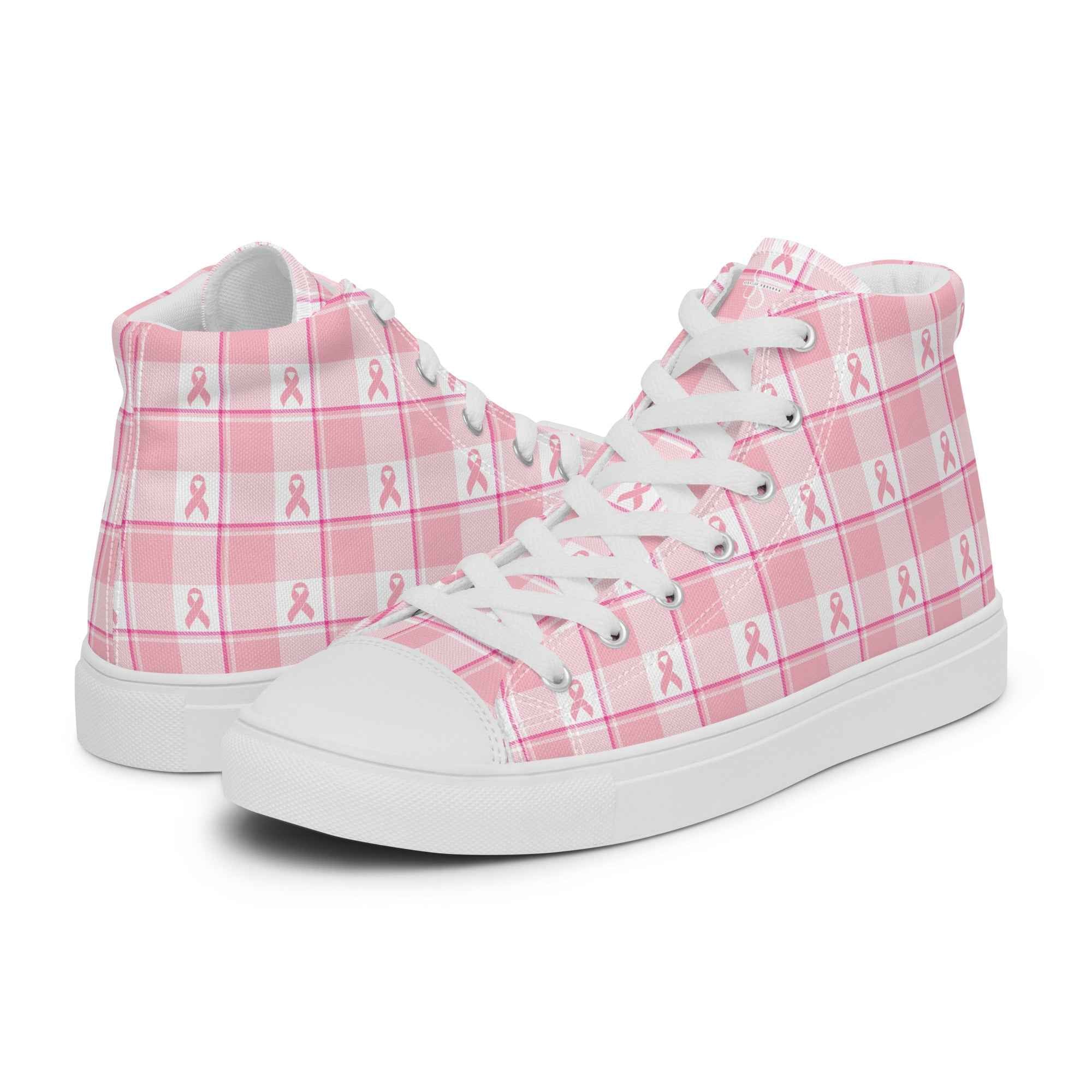 Women’s High Top Canvas Shoes Breast Cancer Awareness Plaid - Scottish Squares