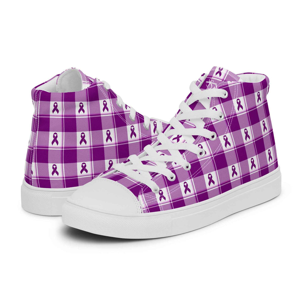 Women’s High Top Canvas Shoes Pancreatic Cancer Awareness Plaid - Scottish Squares