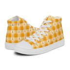 Women’s High Top Canvas Shoes Kidney Cancer Awareness Plaid, Orange Ribbon, Supportive Gift - Scottish Squares