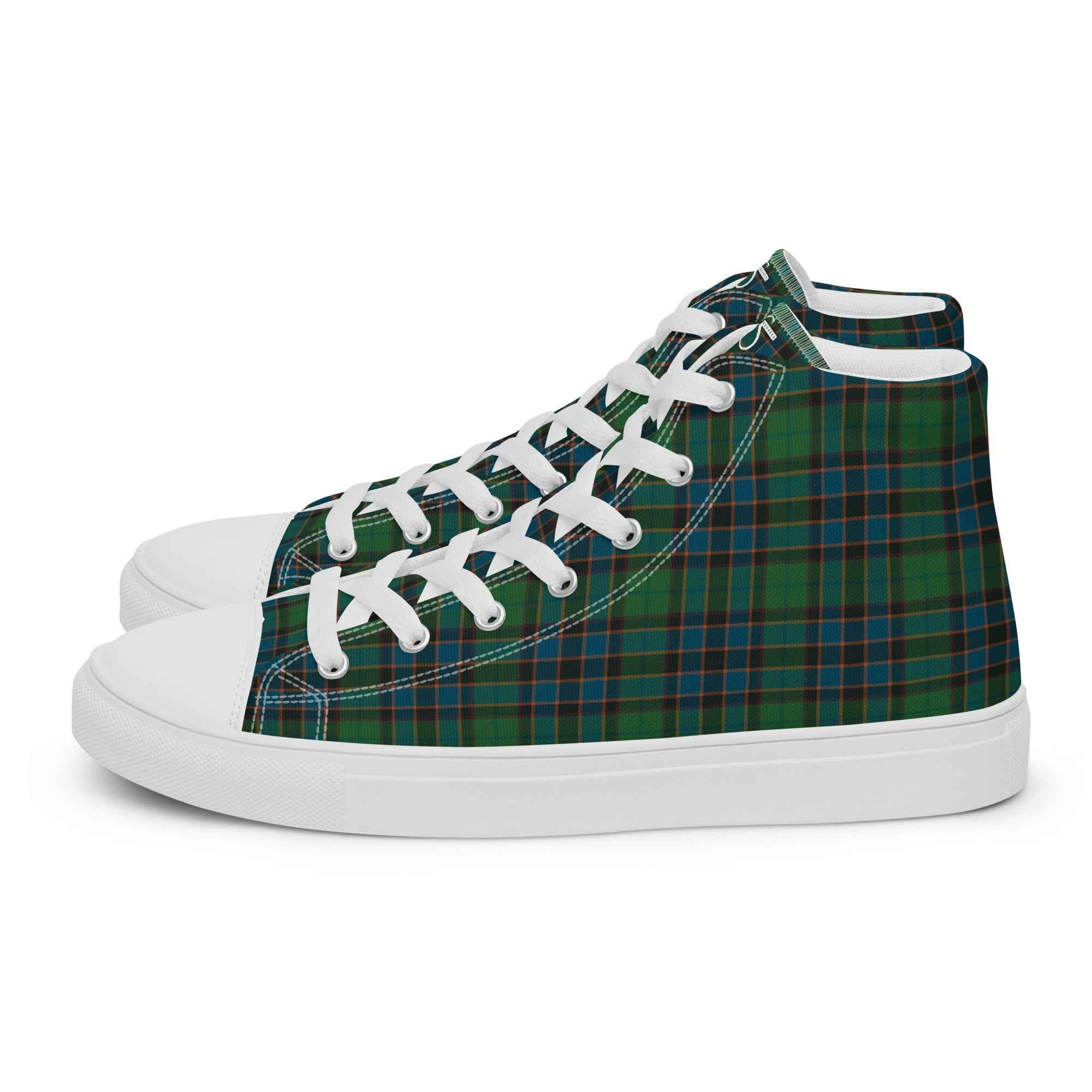 Women’s High Top Canvas Shoes Green Blue Orange Plaid Tartan