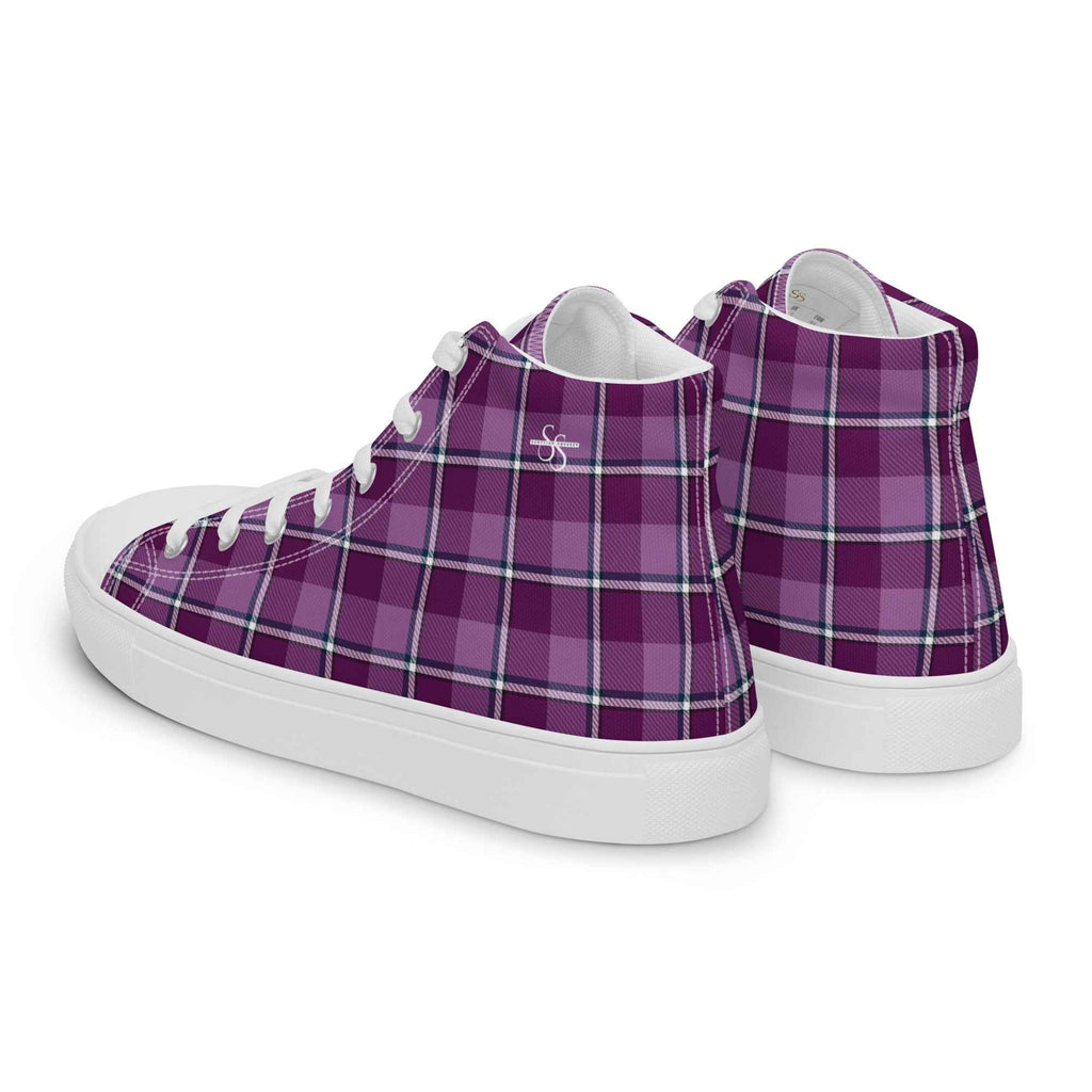 Women’s High Top Canvas Shoes Purple and Trendy Pink Plaid - Scottish Squares