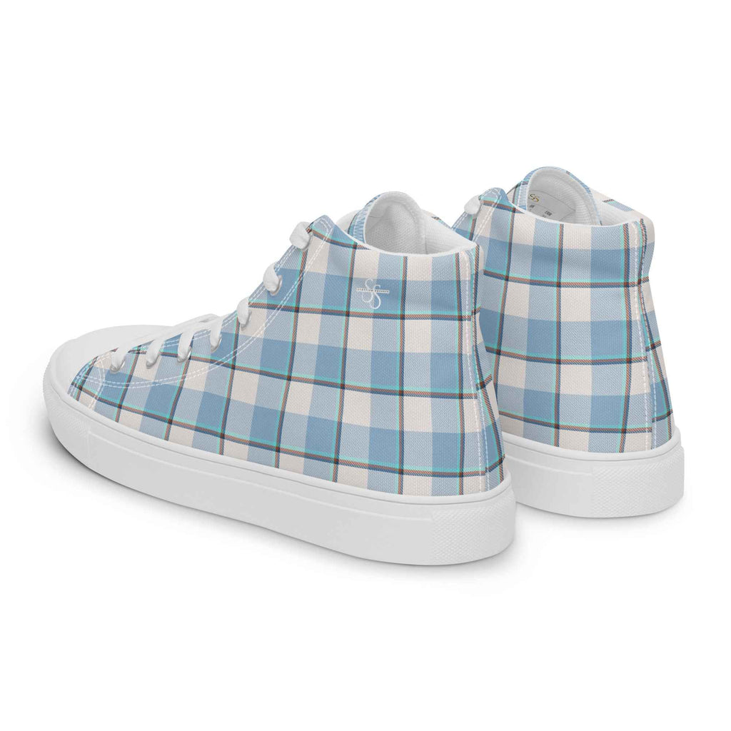 Women’s High Top Canvas Shoes Pink Cloud and Blue Lagoon Plaid - Scottish Squares