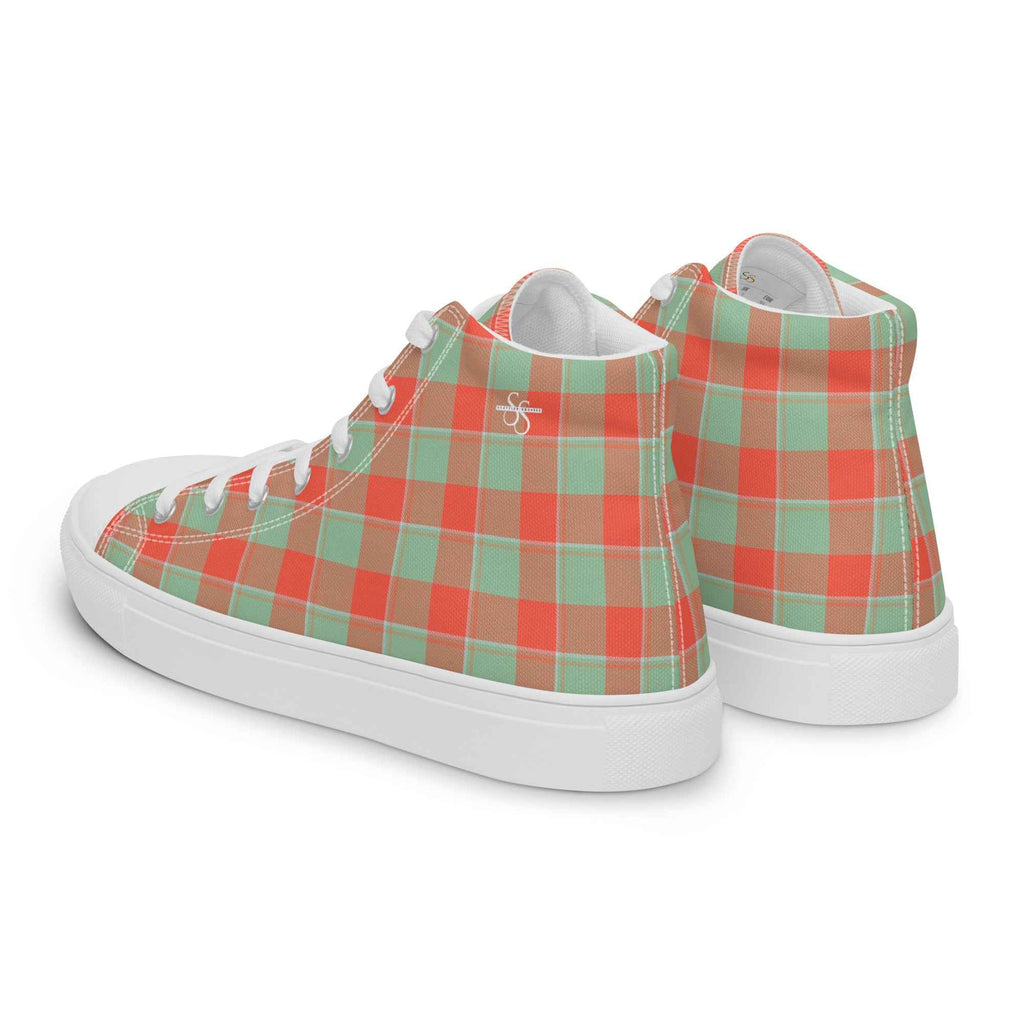 Women’s High Top Canvas Shoes Spring Rain and Persimmon Plaid - Scottish Squares