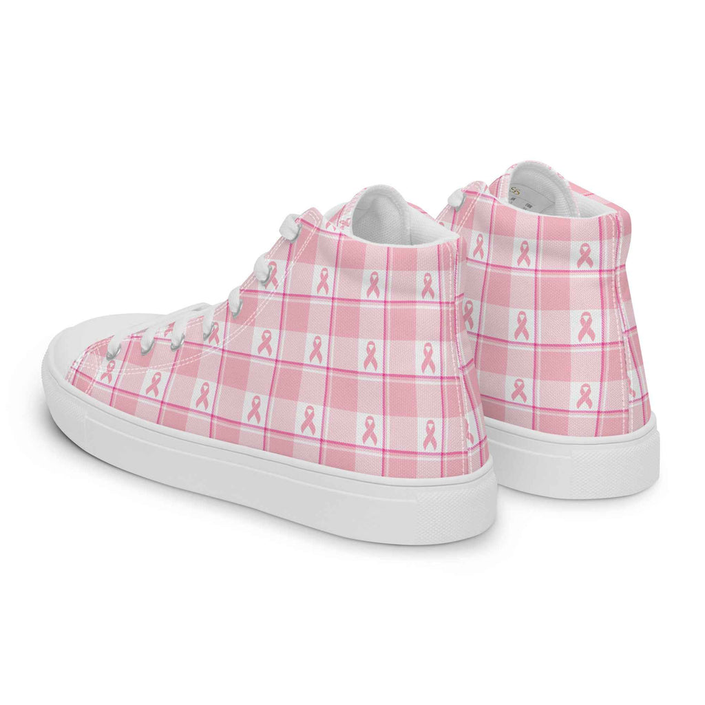 Women’s High Top Canvas Shoes Breast Cancer Awareness Plaid - Scottish Squares