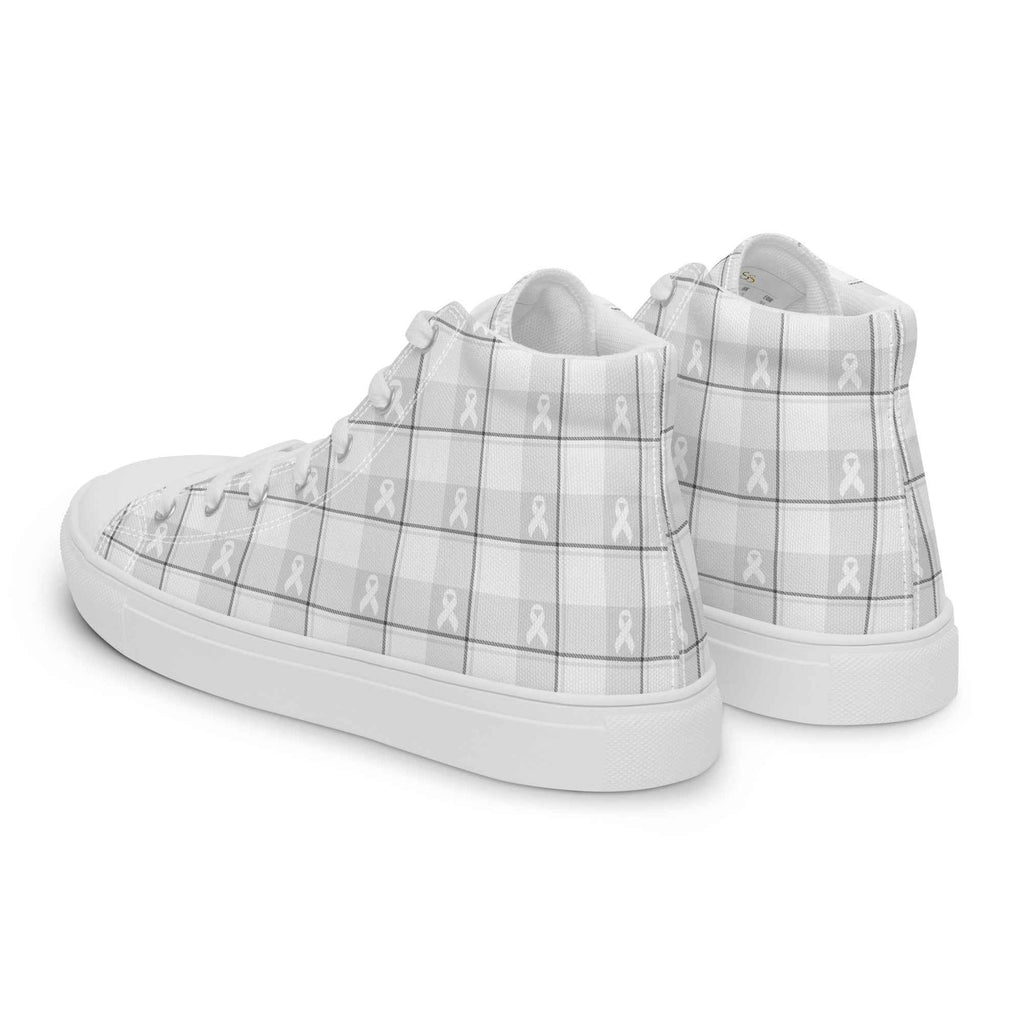 Women’s High Top Canvas Shoes Lung Cancer Awareness Plaid, White Ribbon, Supportive Gift - Scottish Squares