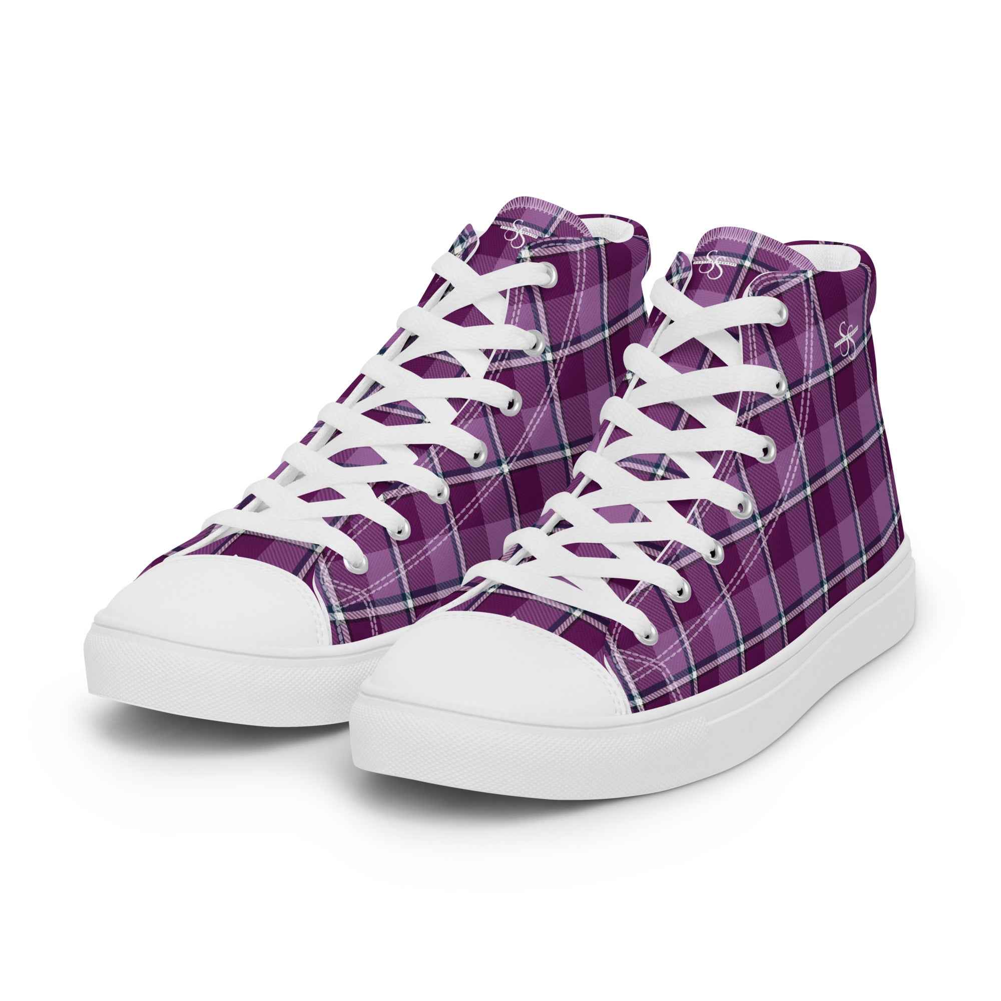 Women’s High Top Canvas Shoes Purple and Trendy Pink Plaid - Scottish Squares