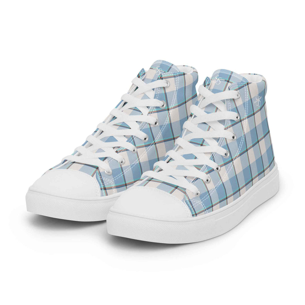 Women’s High Top Canvas Shoes Pink Cloud and Blue Lagoon Plaid - Scottish Squares