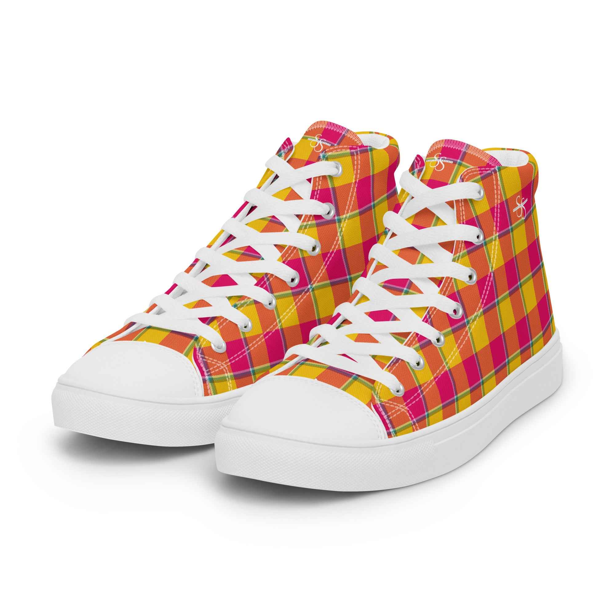 Women’s High Top Canvas Shoes Corn and Razzmatazz Plaid - Scottish Squares