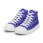Women’s High Top Canvas Shoes Cornflower Blue and Livid Brown Plaid - Scottish Squares