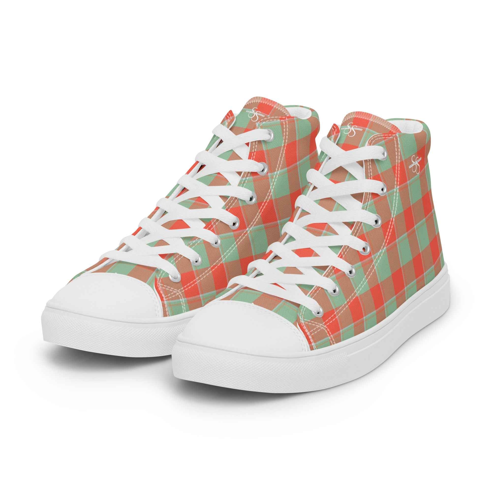 Women’s High Top Canvas Shoes Spring Rain and Persimmon Plaid - Scottish Squares