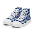 Women’s High Top Canvas Shoes Colorectal Cancer Awareness Plaid, Dark Blue Ribbon, Supportive Gift - Scottish Squares