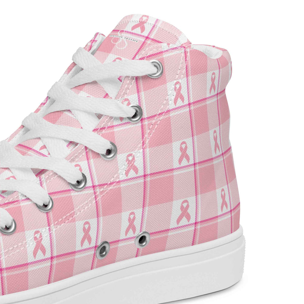 Women’s High Top Canvas Shoes Breast Cancer Awareness Plaid - Scottish Squares