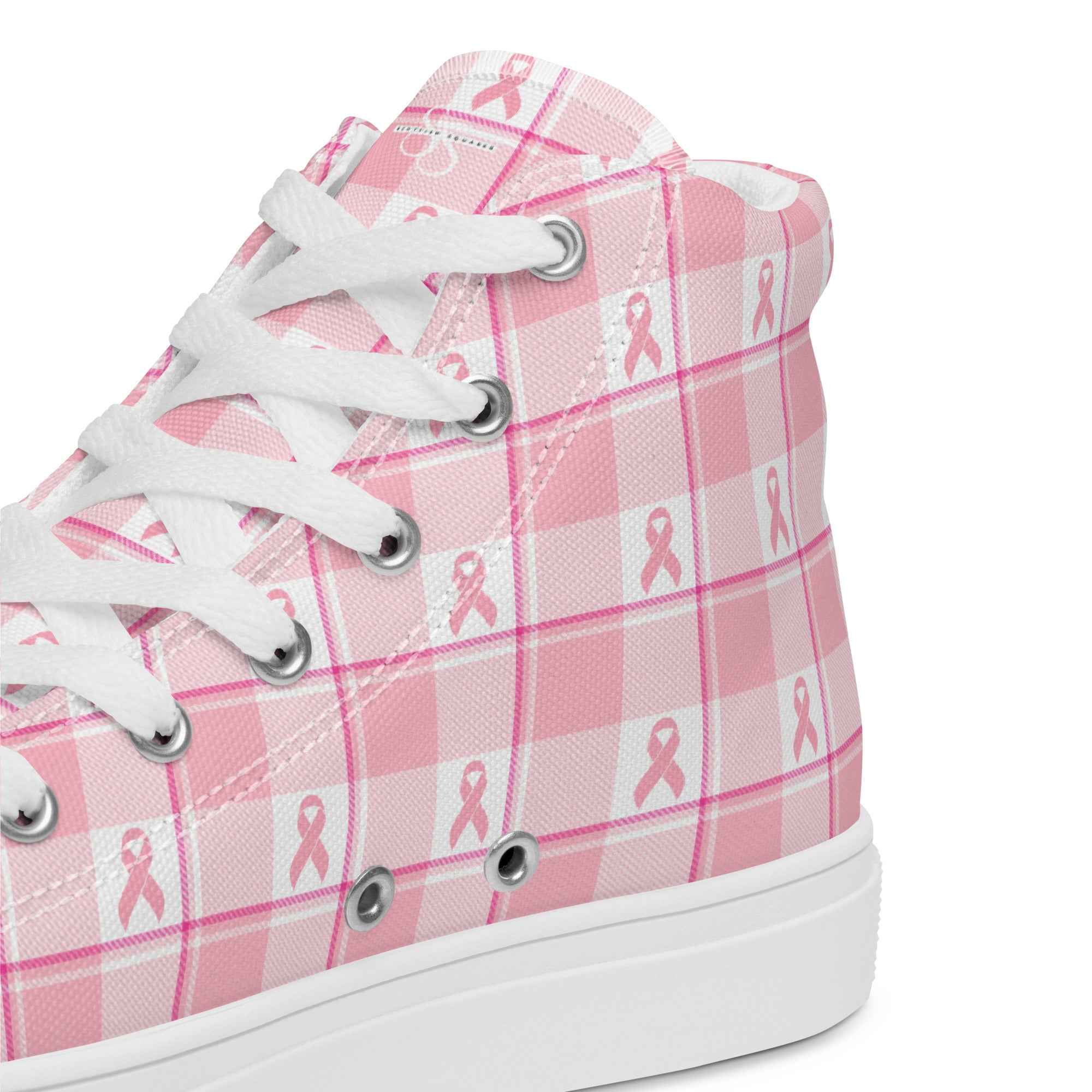 Women’s High Top Canvas Shoes Breast Cancer Awareness Plaid - Scottish Squares