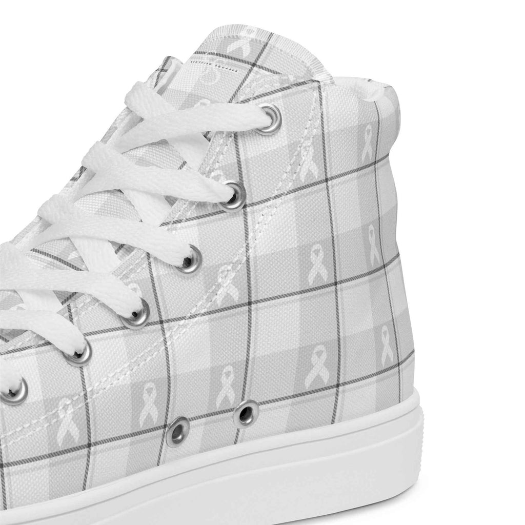 Women’s High Top Canvas Shoes Lung Cancer Awareness Plaid, White Ribbon, Supportive Gift - Scottish Squares