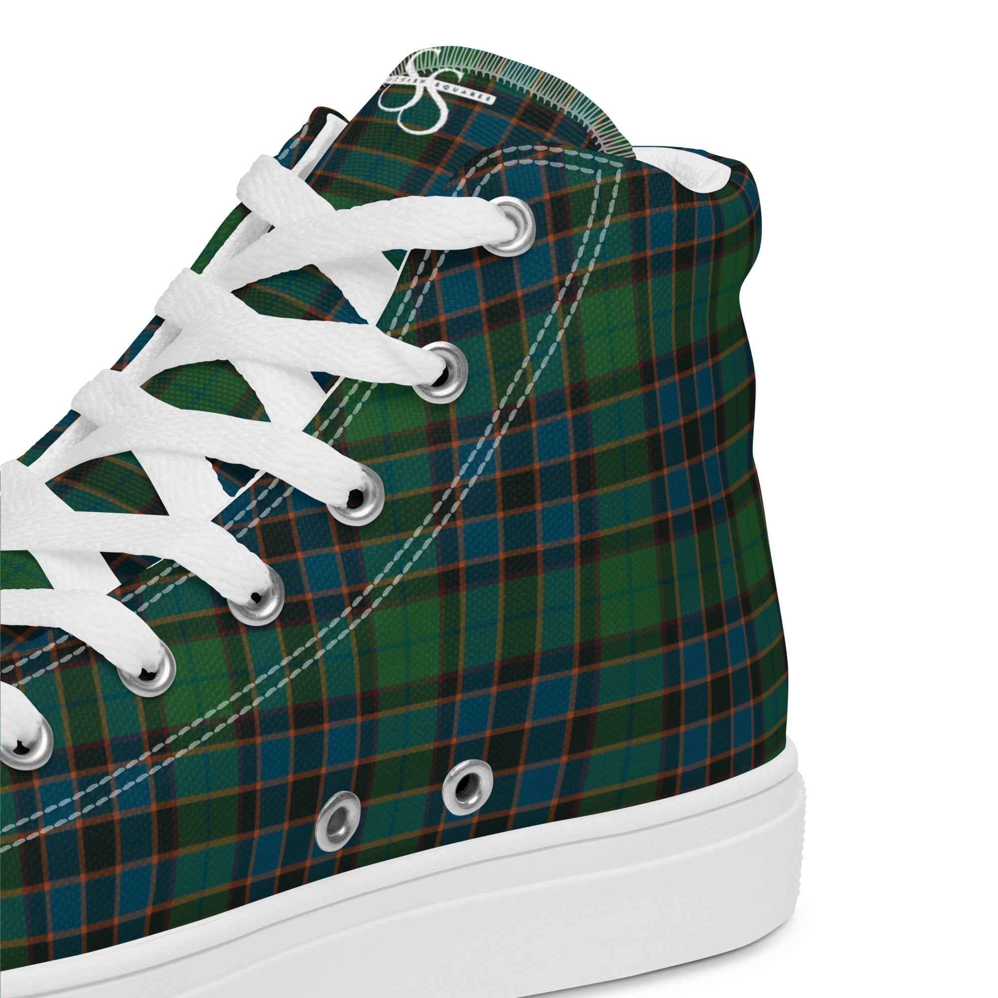 Women’s High Top Canvas Shoes Green Blue Orange Plaid Tartan